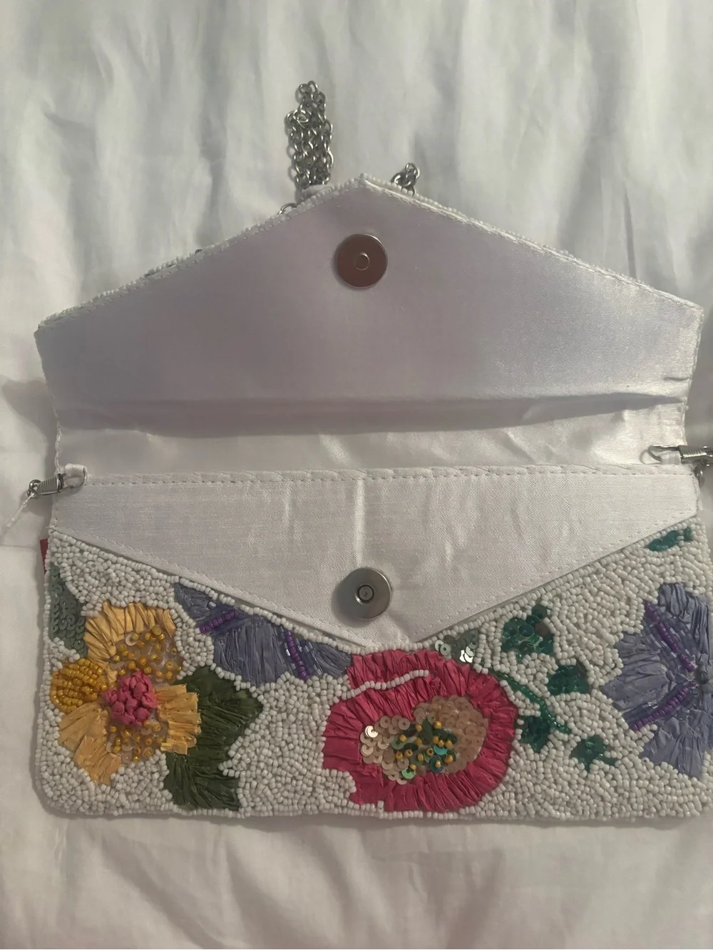 Kelly & Katie Beaded Floral Envelope Clutch - Cream, Pink, Purple, Yellow, Green